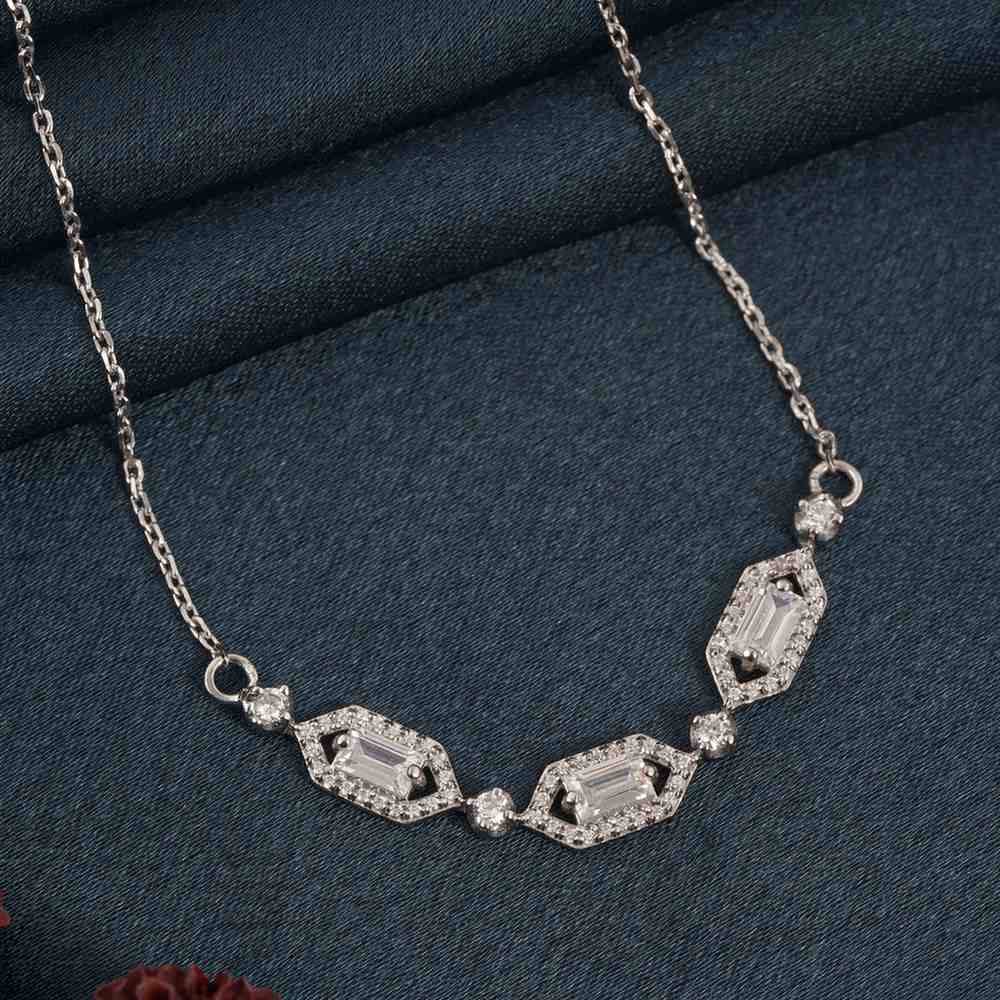 Silver Hexagonal Station Necklace : ZLNKL-1039