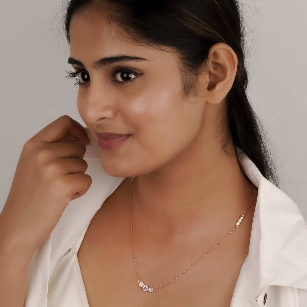 Rose Gold Cluster Charm Necklace : ZLNKL-1042R
