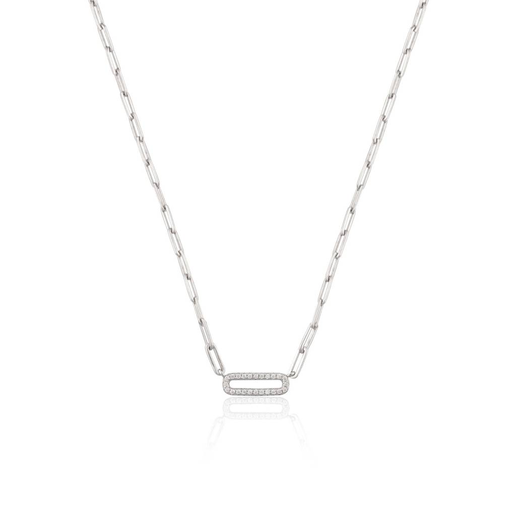 Silver Paperclick Chain Zircon Necklace : ZLNKL-1043