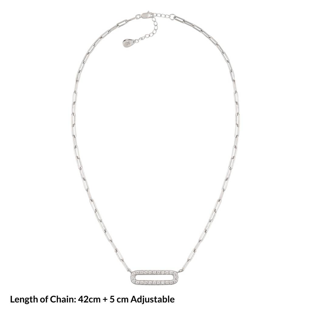 Silver Paperclick Chain Zircon Necklace : ZLNKL-1043