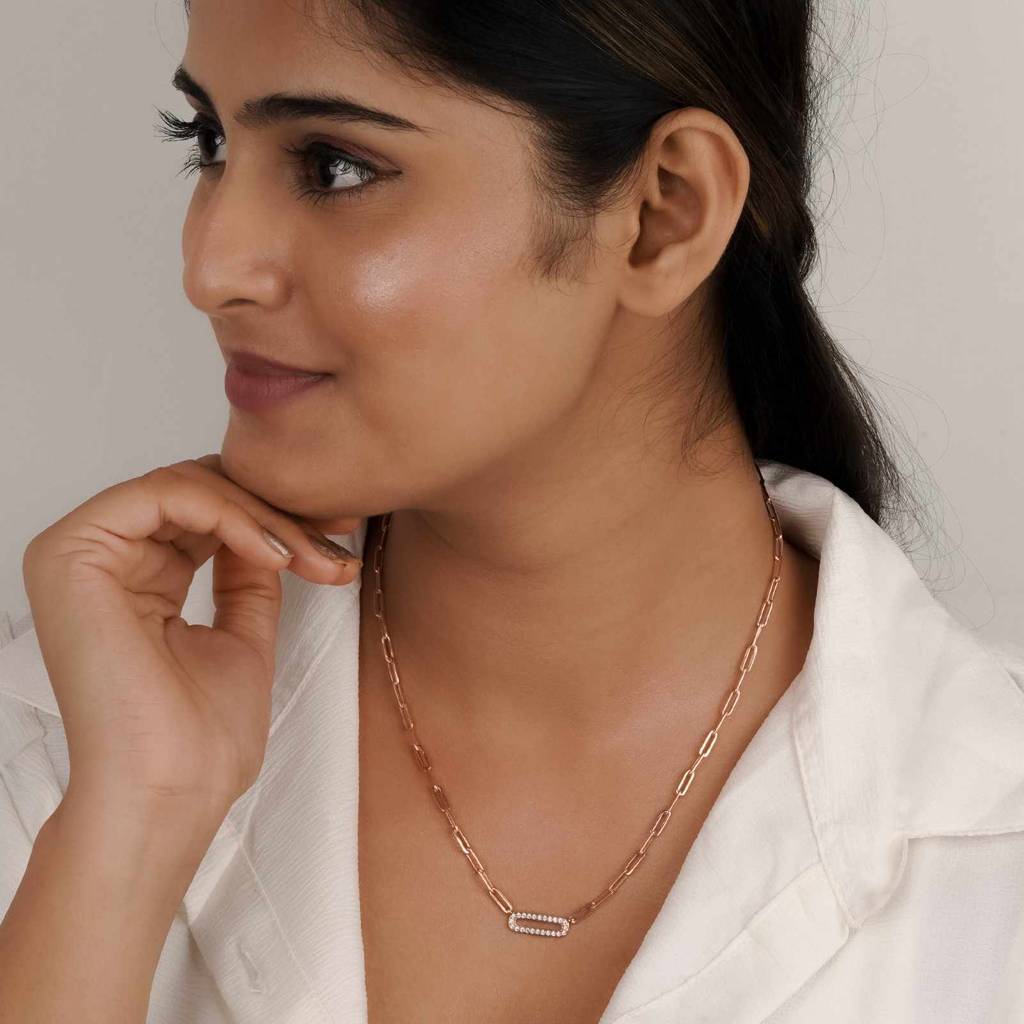 Rose Gold Paperclip Necklace : ZLNKL-1043R