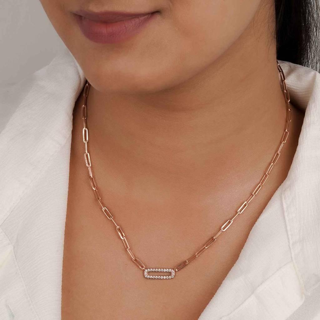 Rose Gold Paperclip Necklace : ZLNKL-1043R