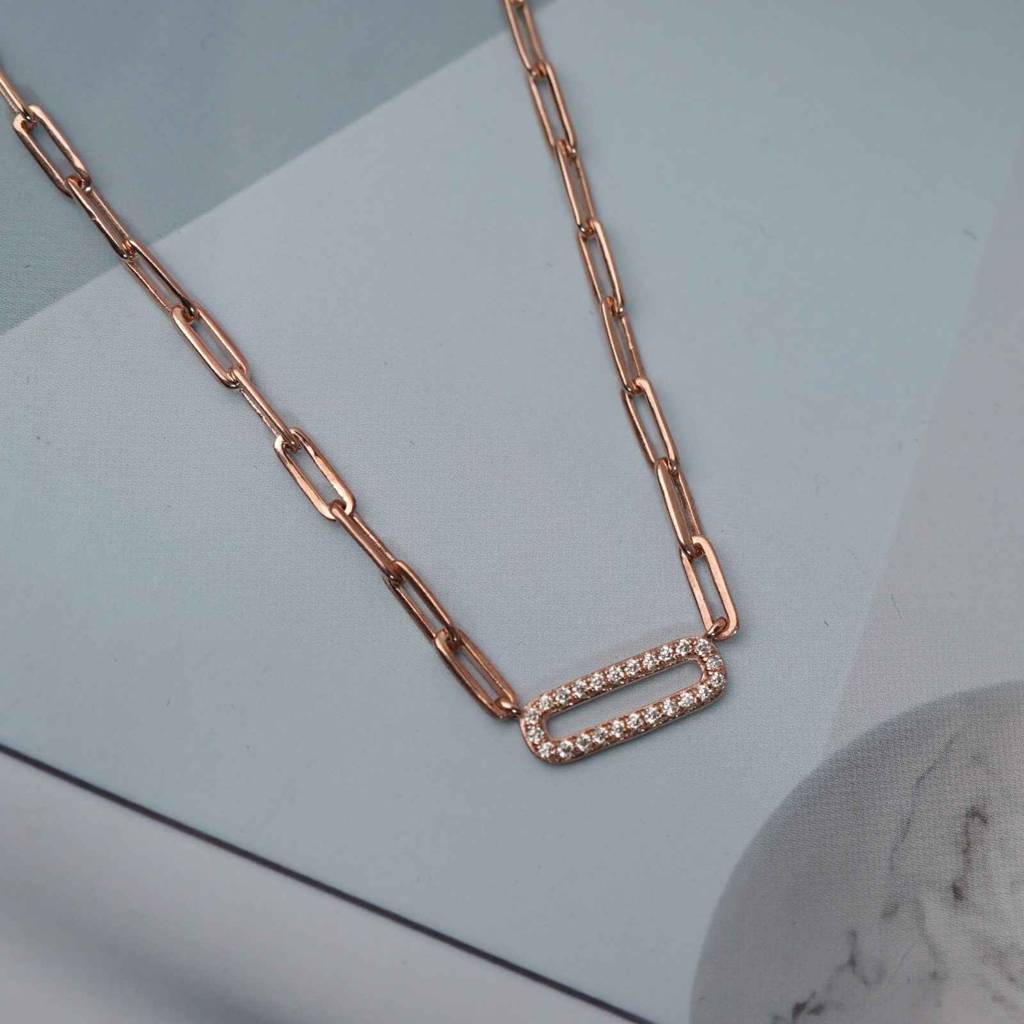 Rose Gold Paperclip Necklace : ZLNKL-1043R