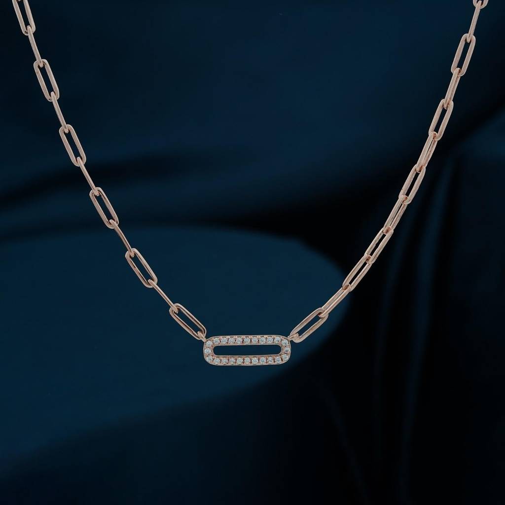 Rose Gold Paperclip Necklace : ZLNKL-1043R