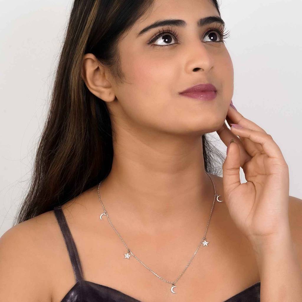 Silver Star And Moon Necklace : ZLNKL-1044