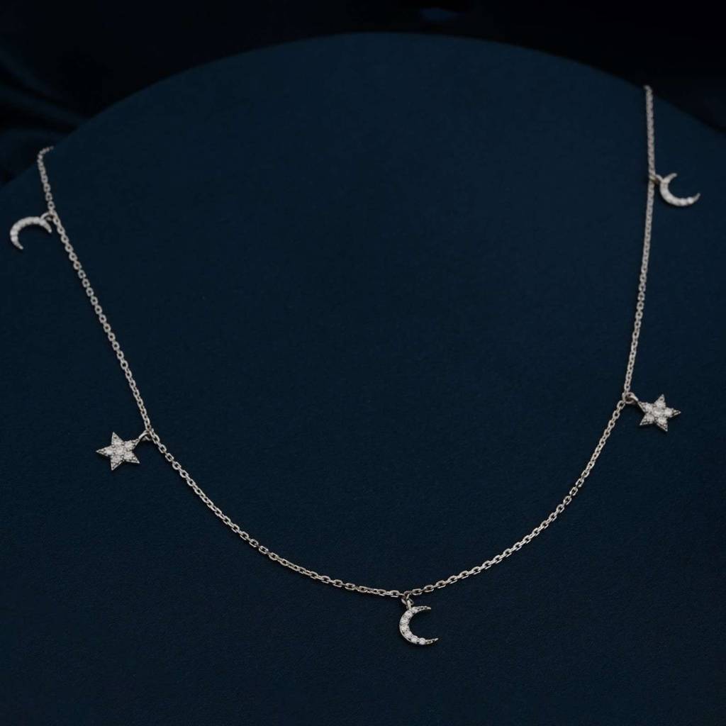 Silver Star And Moon Necklace : ZLNKL-1044