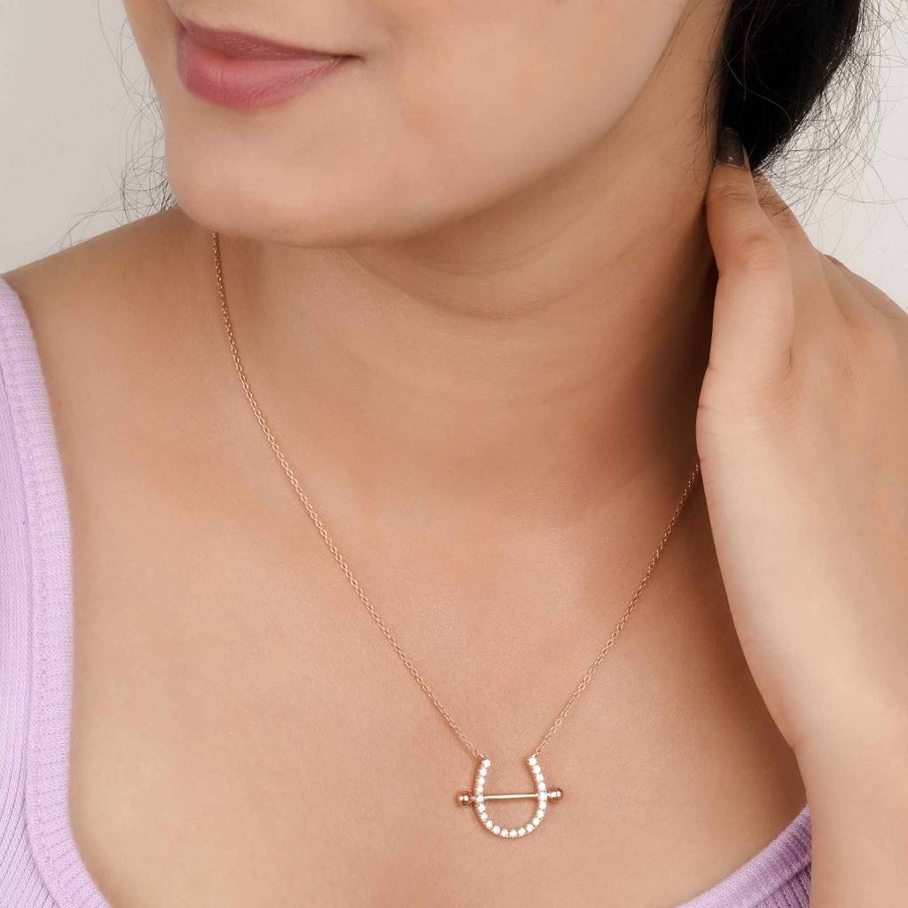 Rose Gold Horseshoe Necklace : ZLNKL-1046