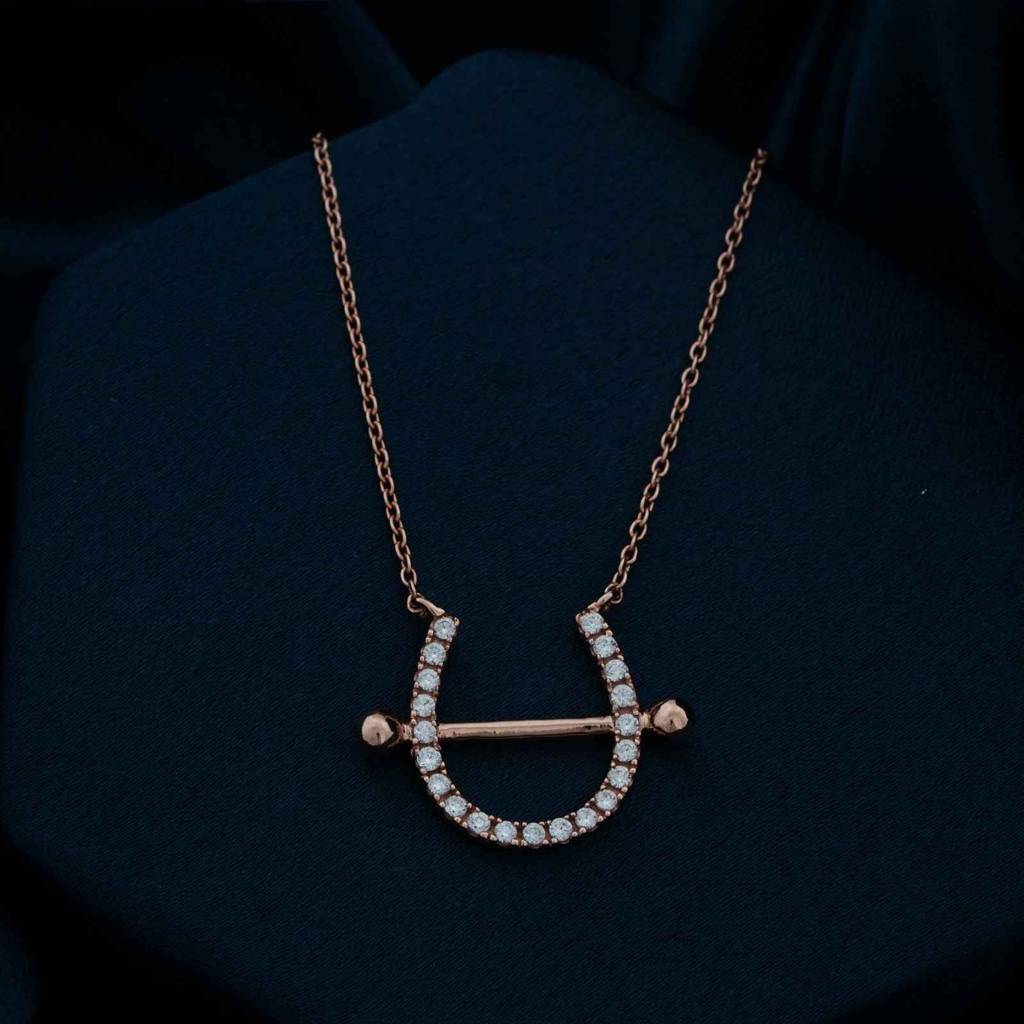 Rose Gold Horseshoe Necklace : ZLNKL-1046