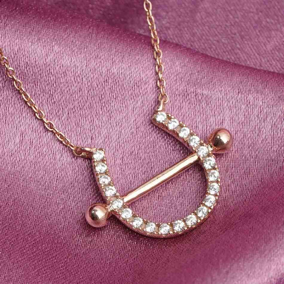 Rose Gold Horseshoe Necklace : ZLNKL-1046