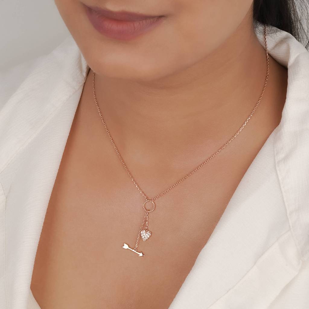 Rose Gold Hit My Heart Arrow Necklace : ZLNKL-1047R