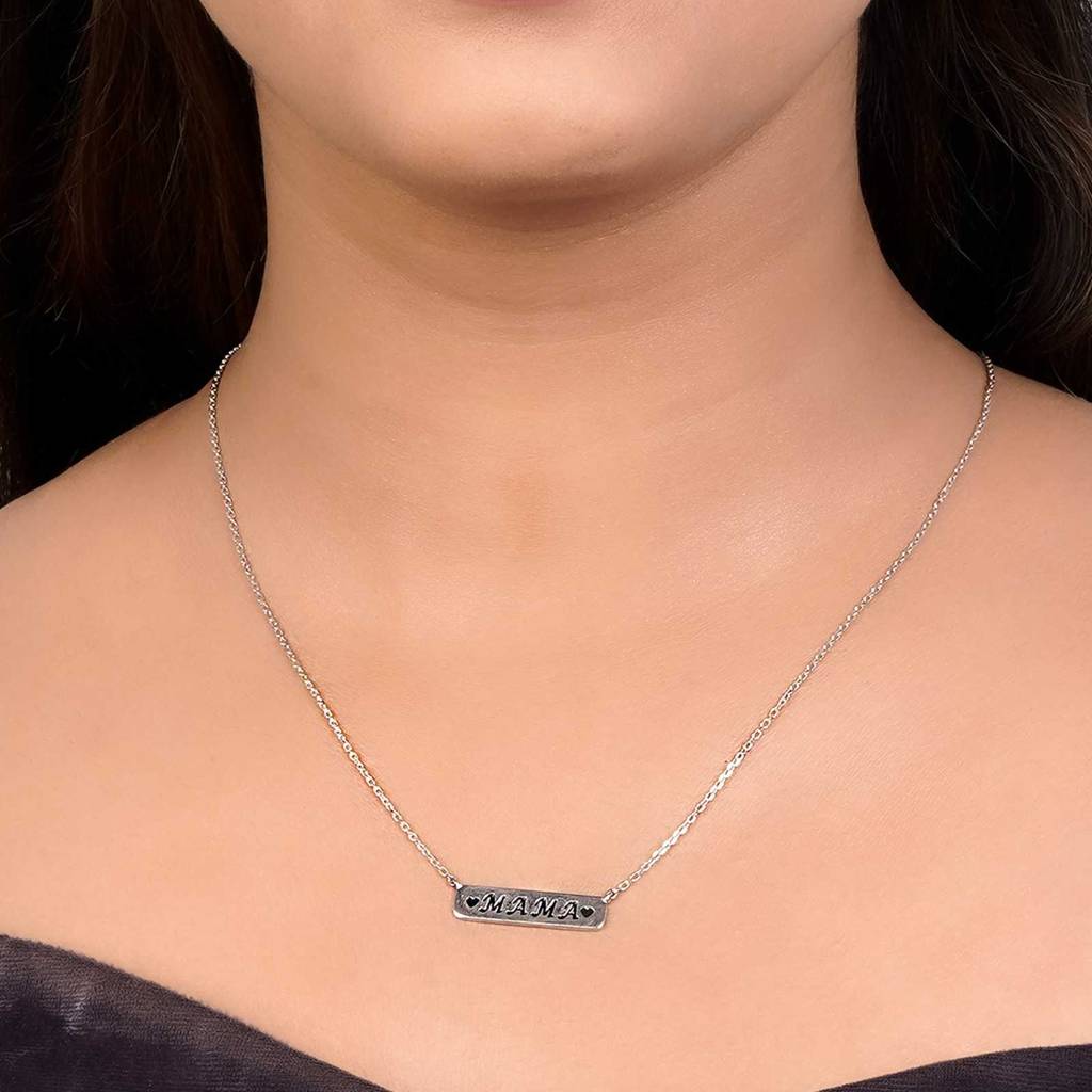 Silver Mama (Mom) Necklace For Mother'S : ZLNKL-1048