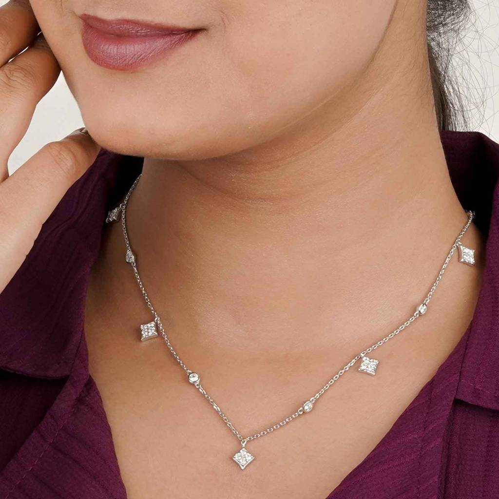Silver Minimal Dainty Charm Necklace : ZLNKL-1051