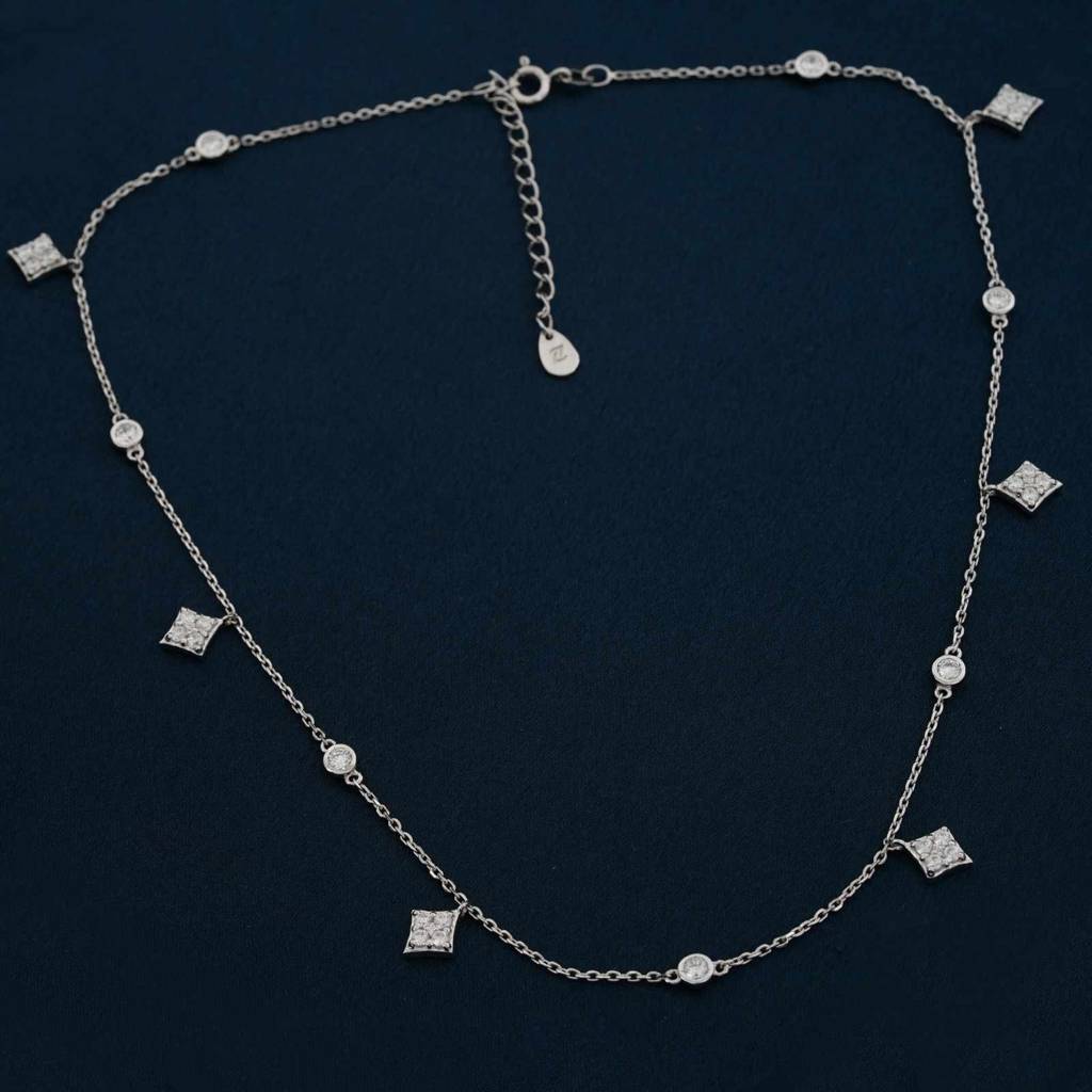 Silver Minimal Dainty Charm Necklace : ZLNKL-1051