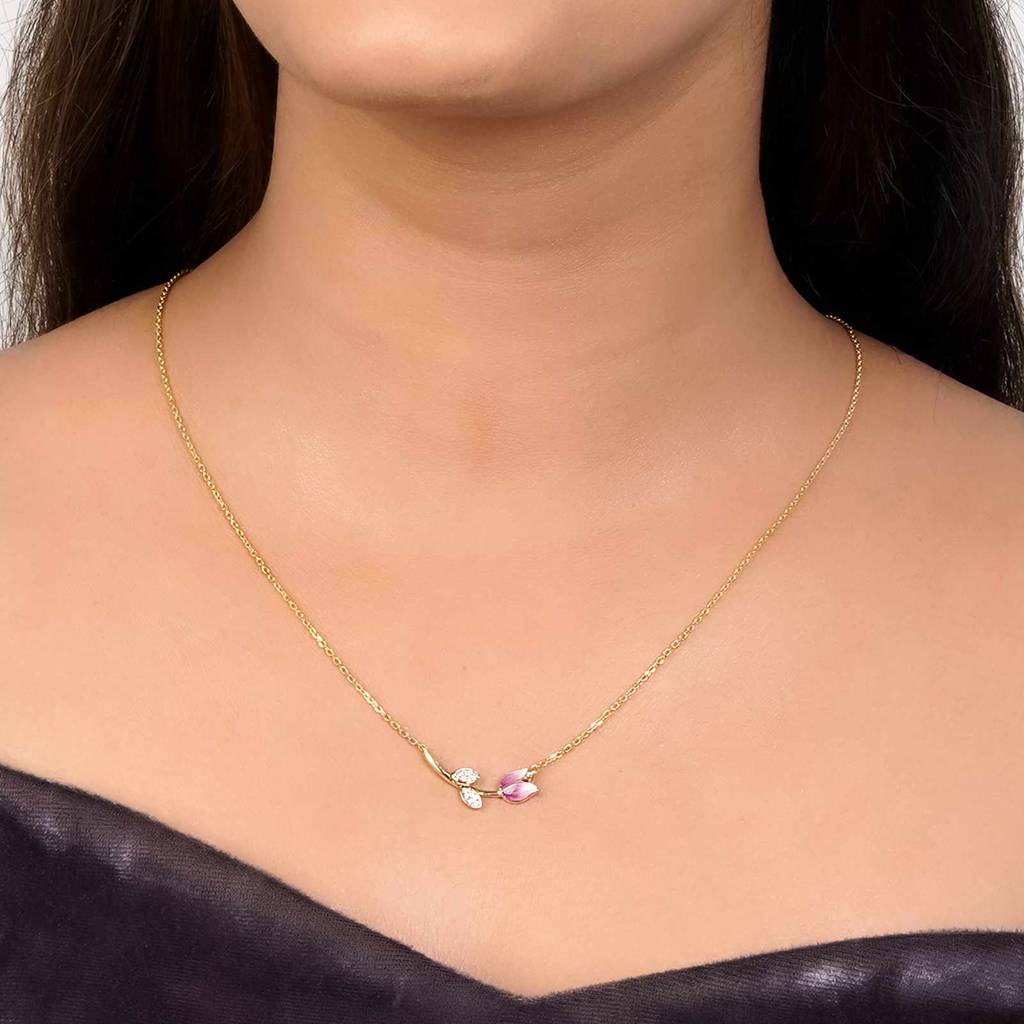 Golden Pink Vine Flower Necklace : ZLNKL-1053