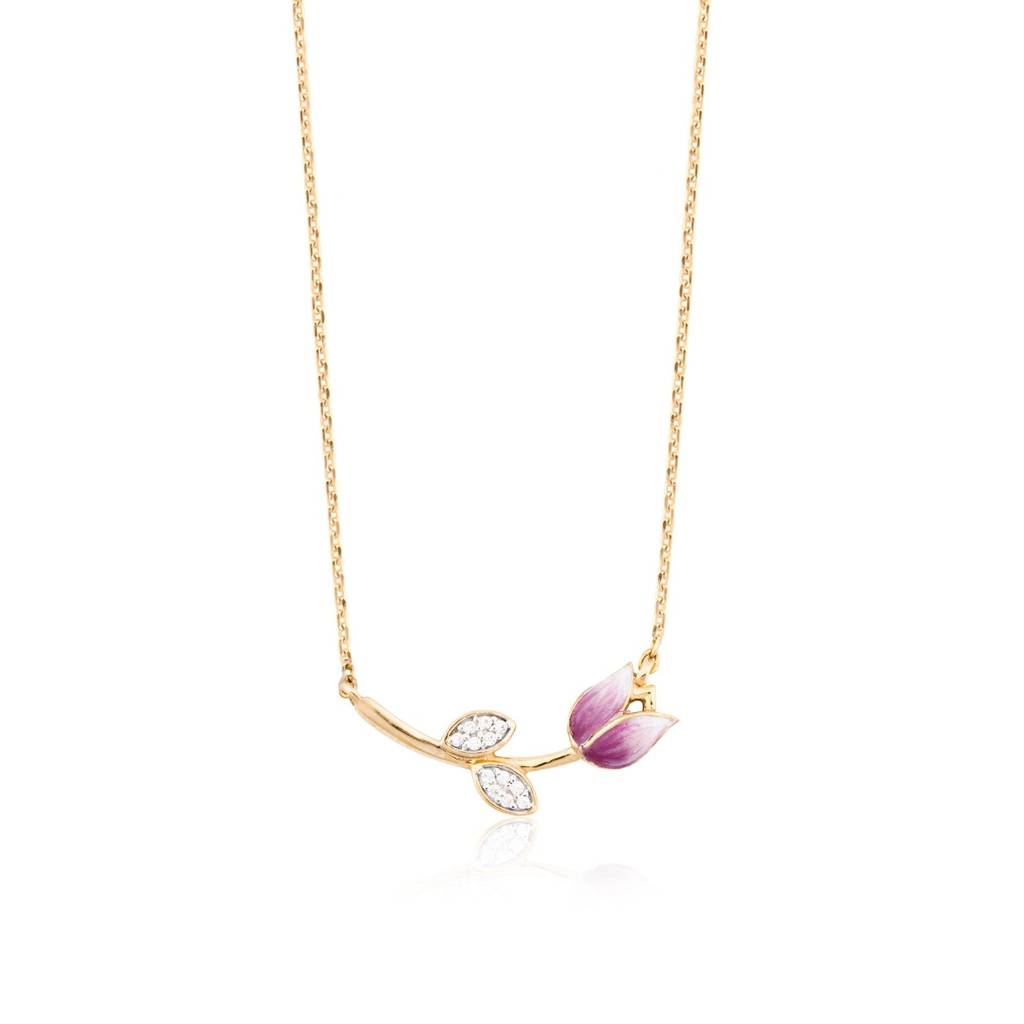 Golden Pink Vine Flower Necklace : ZLNKL-1053