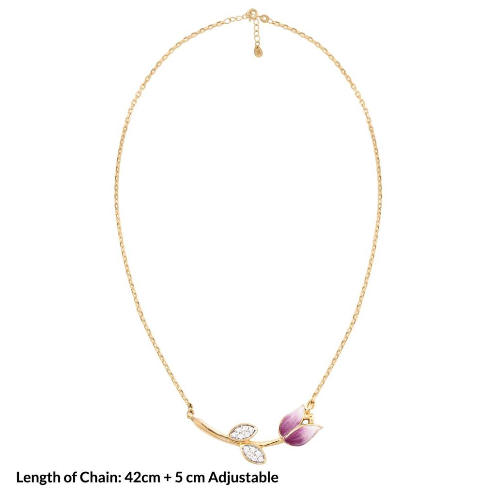 Golden Pink Vine Flower Necklace : ZLNKL-1053