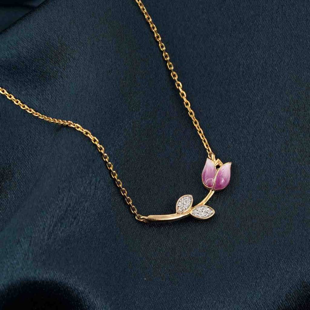 Golden Pink Vine Flower Necklace : ZLNKL-1053