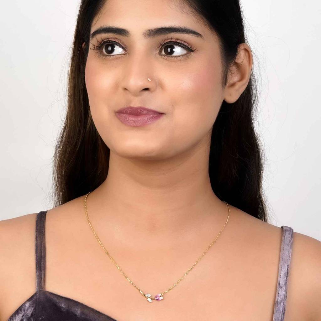 Golden Pink Vine Flower Necklace : ZLNKL-1053