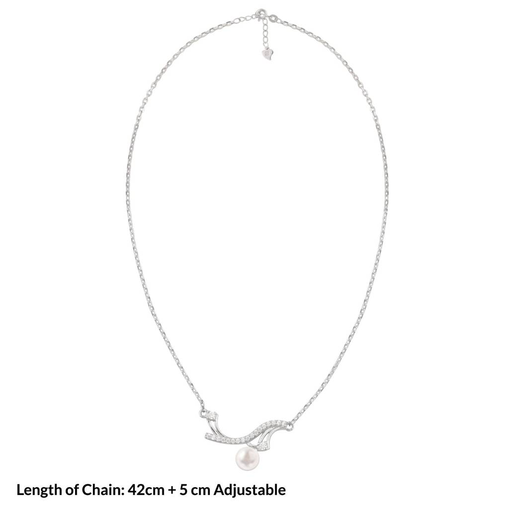 Silver Wave Pearl Necklace : ZLNKL-1054