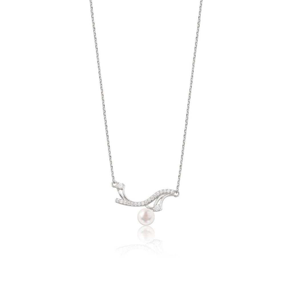 Silver Wave Pearl Necklace : ZLNKL-1054