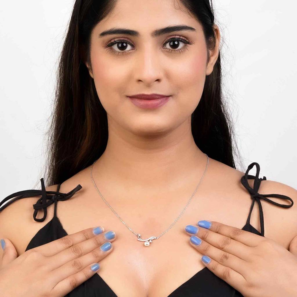 Silver Wave Pearl Necklace : ZLNKL-1054