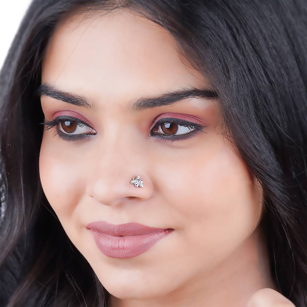 Sterling Silver Floral Flower Nose Pin : ZLNSP-1008