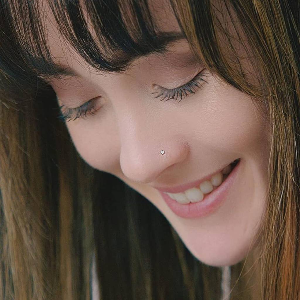 Silver Elegant Flush Bezel Silver Nose Ring (Pack Of 2) : ZLNSP-1022