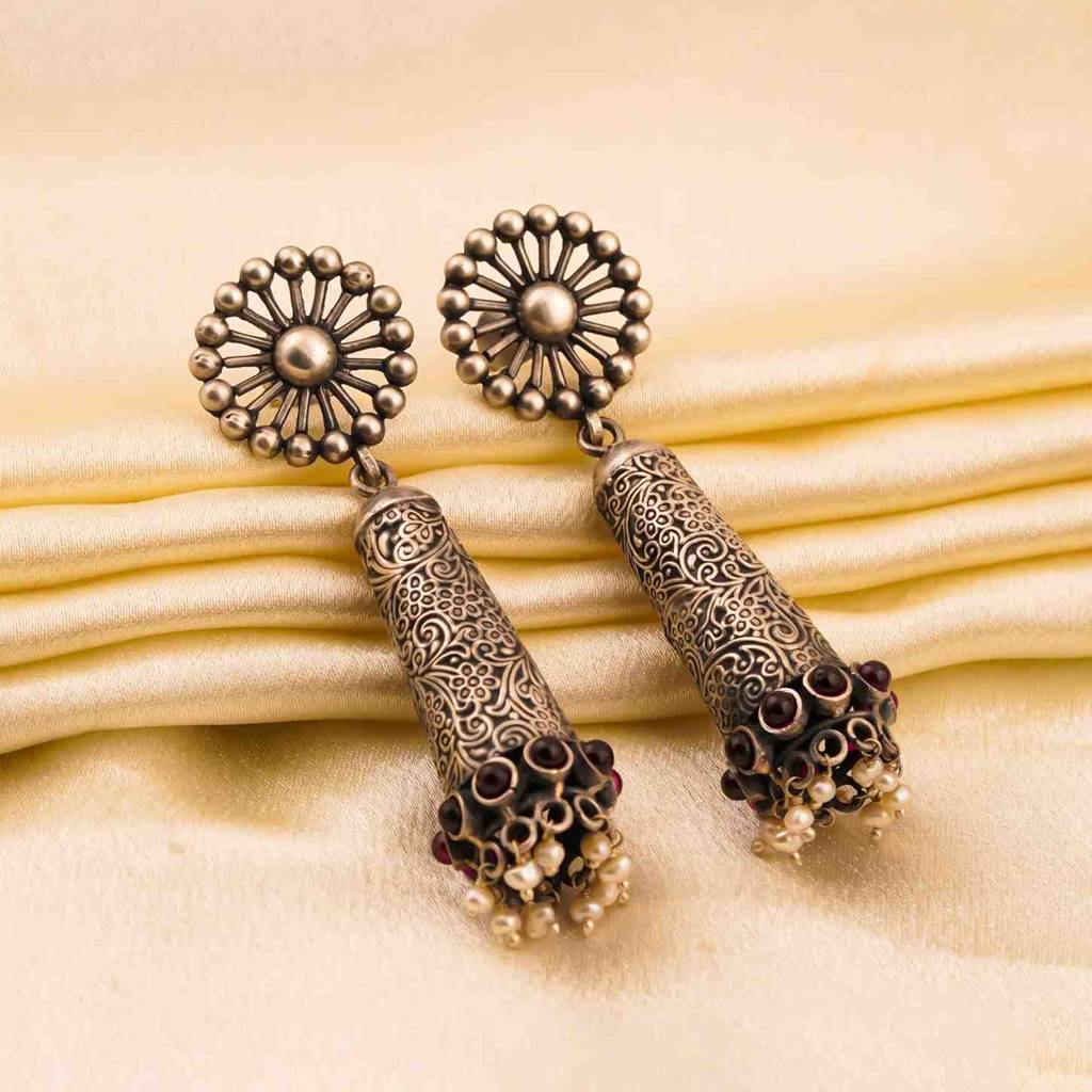 Gold Filigree Long Jhumka Bead Drops Earrings : ZLOXD-1003