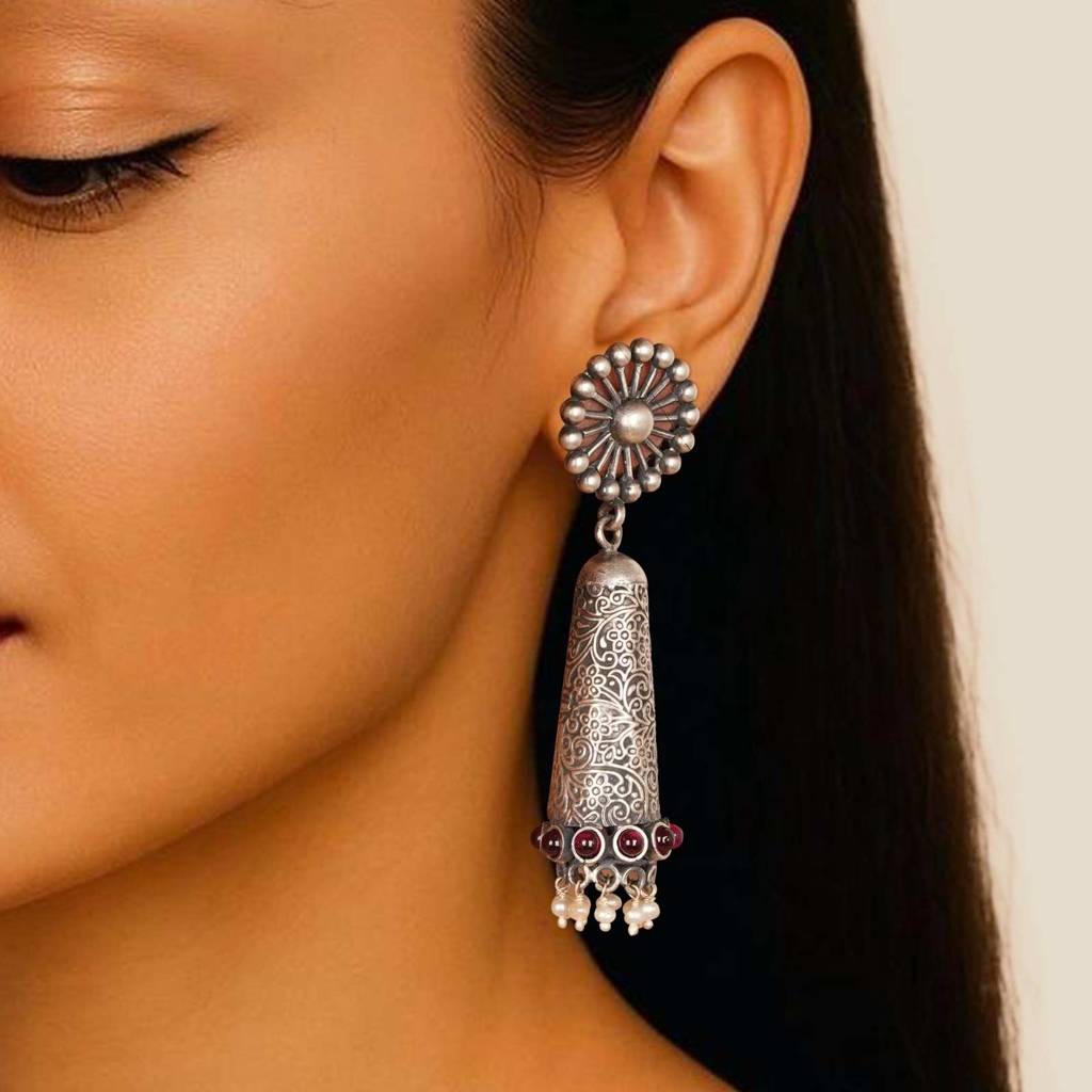 Gold Filigree Long Jhumka Bead Drops Earrings : ZLOXD-1003