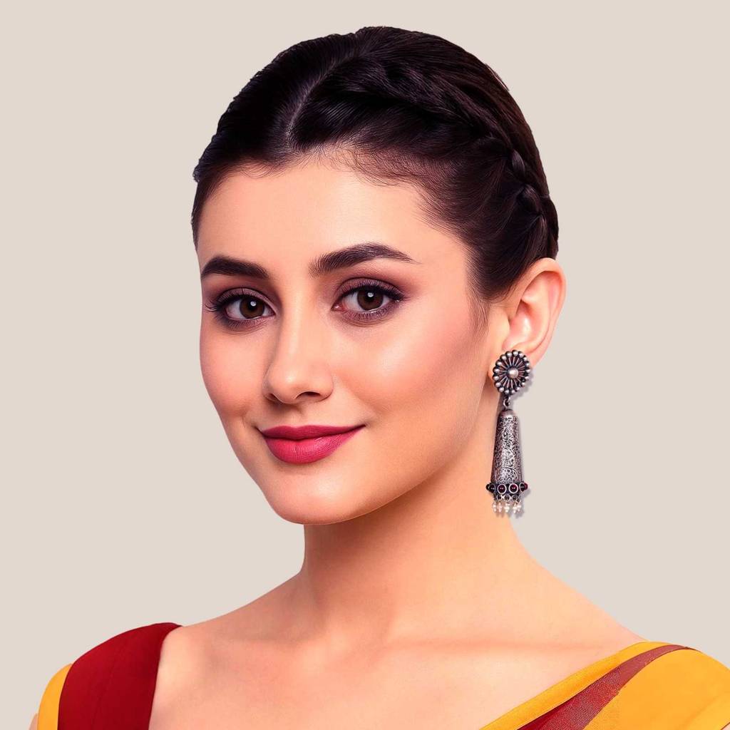 Gold Filigree Long Jhumka Bead Drops Earrings : ZLOXD-1003