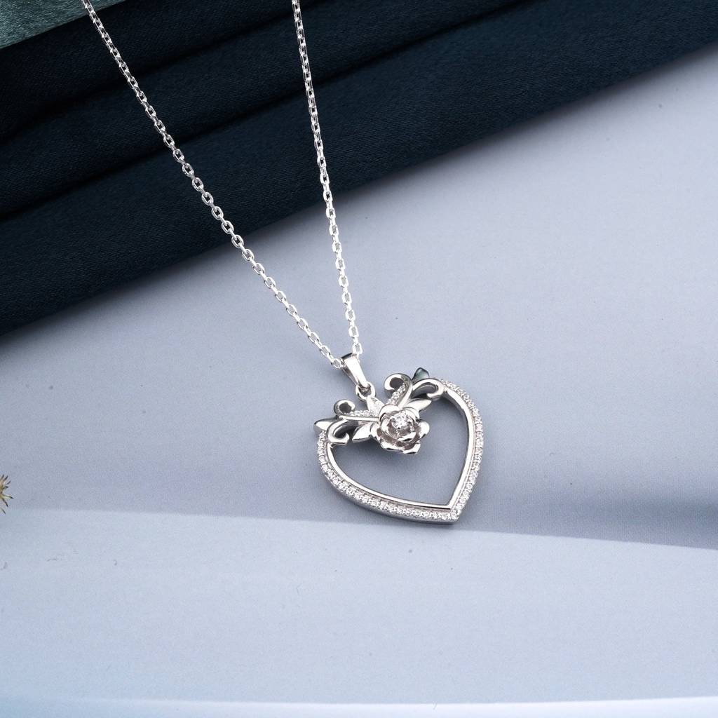 Silver Heart Flower Style Love Pendant : ZLP-1001