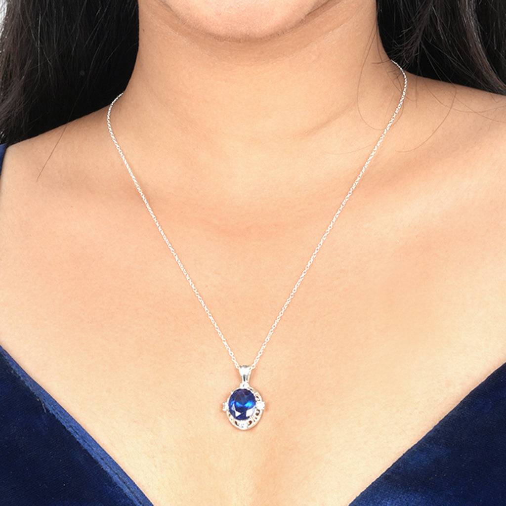 Silver Blue Sapphire Teardrop Pendant : ZLP-1012