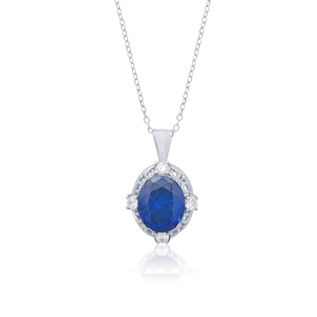 Silver Blue Sapphire Teardrop Pendant : ZLP-1012