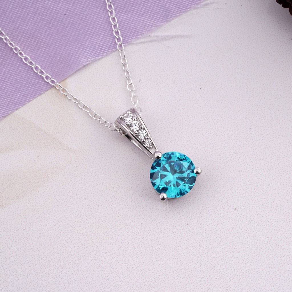 Silver Blue Topaz Solitaire Pendant : ZLP-1022