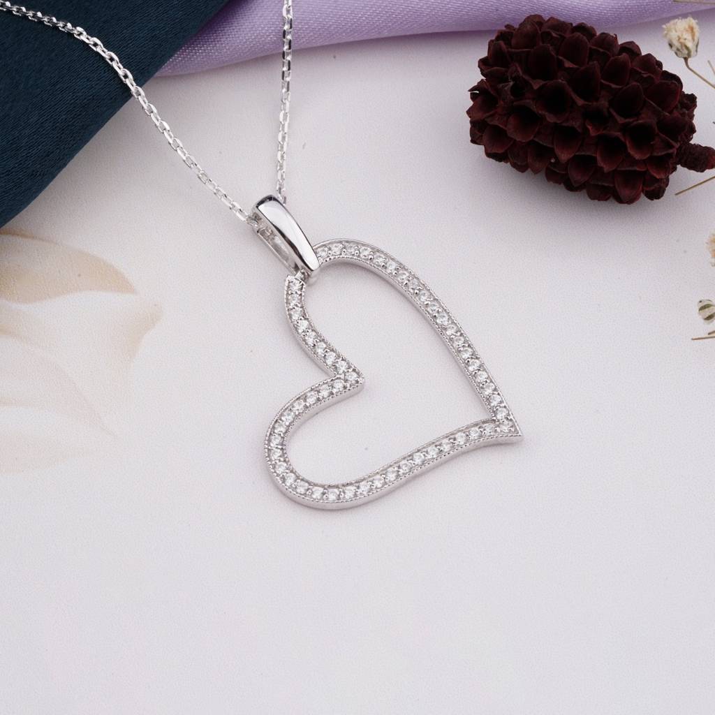 Silver Cubic Zirconia Heart Love Pendant : ZLP-1016