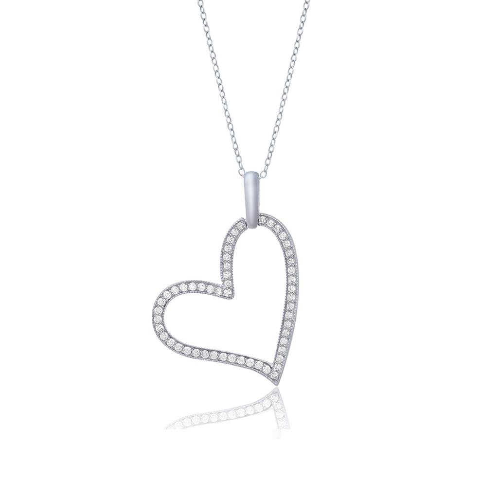 Silver Cubic Zirconia Heart Love Pendant : ZLP-1016
