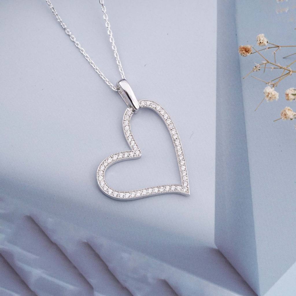 Silver Cubic Zirconia Heart Love Pendant : ZLP-1016