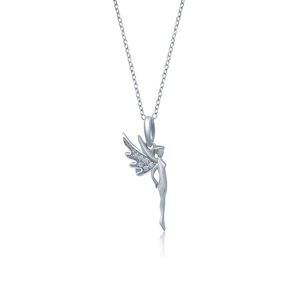 Sterling Silver Cz Flying Angel Fairy Charm Pendant : ZLP-1017