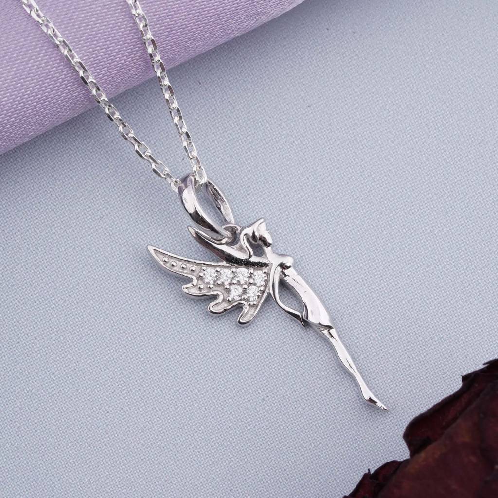 Sterling Silver Cz Flying Angel Fairy Charm Pendant : ZLP-1017