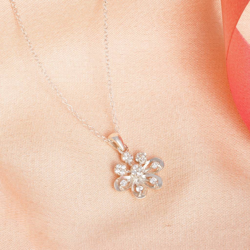 Sterling Silver Cz Floral Pendant : ZLP-1019