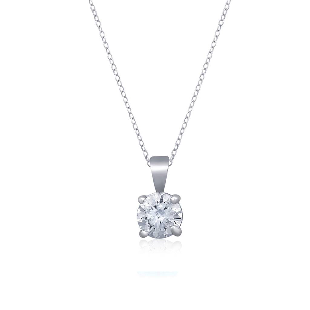 Silver Halo Cubic Zirconia Round Solitaire Pendant : ZLP-1020