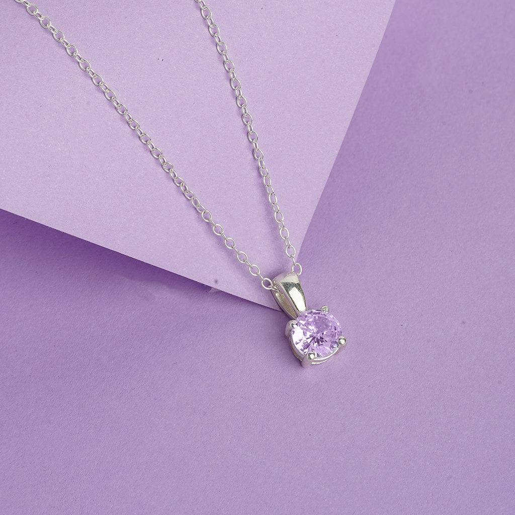 Silver Pink Sapphire Round Shape Pendant : ZLP-1021