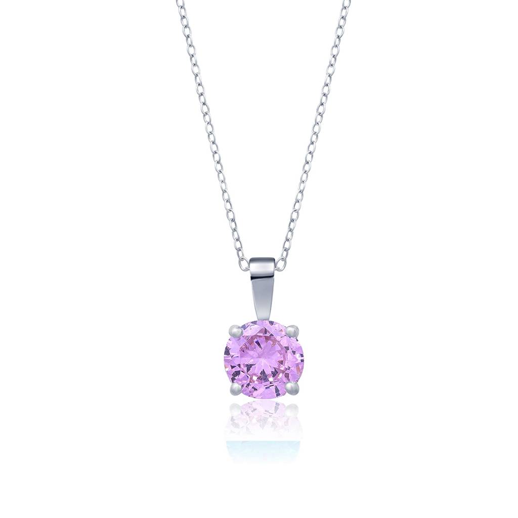 Silver Pink Sapphire Round Shape Pendant : ZLP-1021