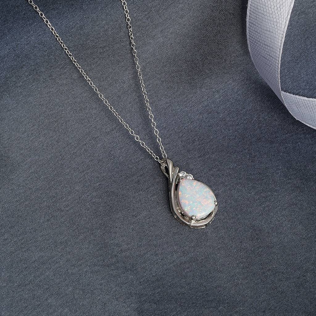 Silver Opal Multicolor Pear Solitaire Pendant : ZLP-1024