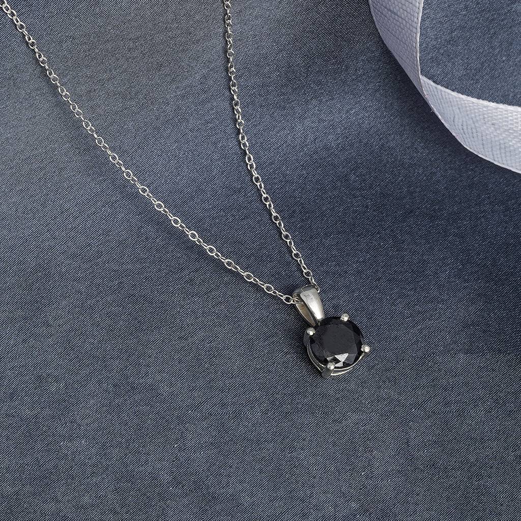 Silver Classic Round Black Diamond Solitaire Pendant : ZLP-1025