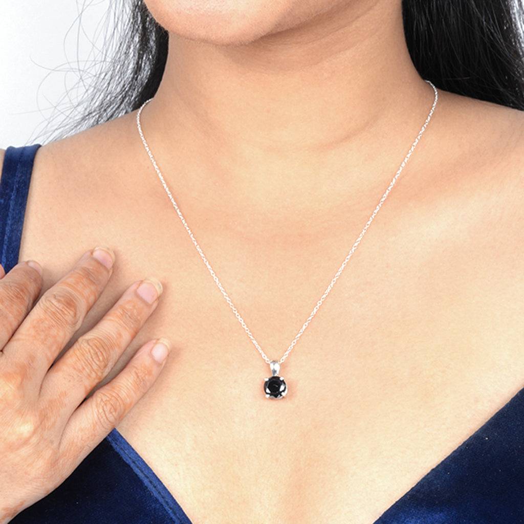 Silver Classic Round Black Diamond Solitaire Pendant : ZLP-1025