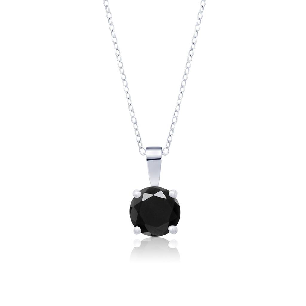 Silver Classic Round Black Diamond Solitaire Pendant : ZLP-1025