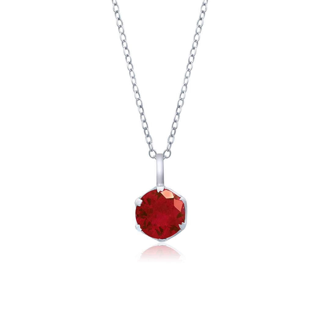 Silver Solitaire Red Ruby Pendant : ZLP-1029