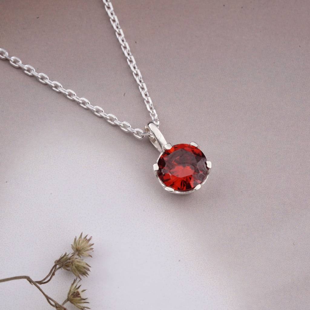 Silver Solitaire Red Ruby Pendant : ZLP-1029