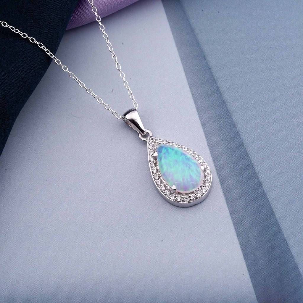 Sterling Silver White Opal Teardrop Pendant : ZLP-1042